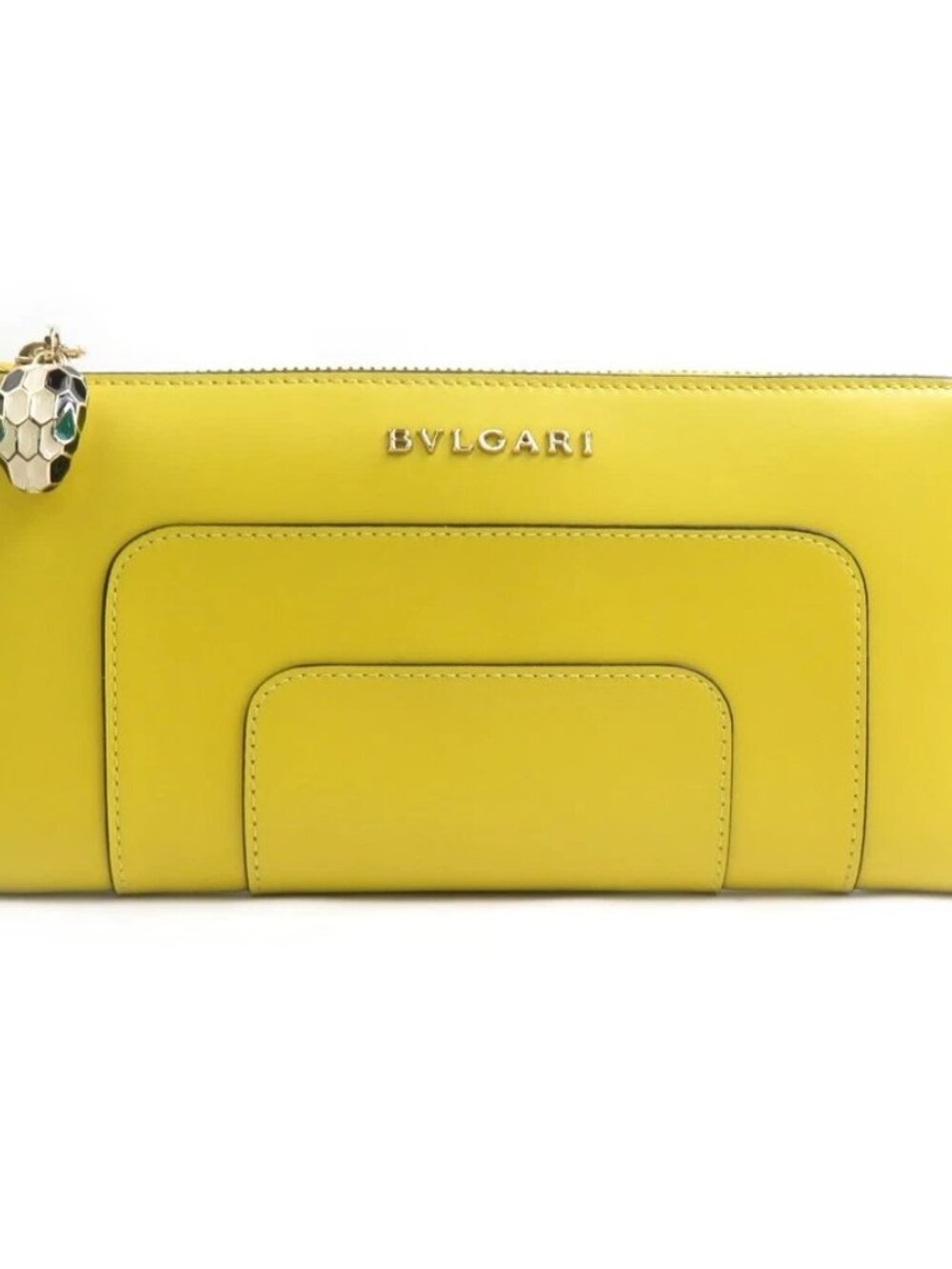 BVLGARI Serpenti Forever Long Wallet Yellow/Pink Leather/Goldtone